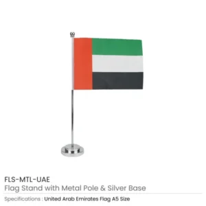 Flag with Metal Pole & Silver Plated Plastic Base - UAE